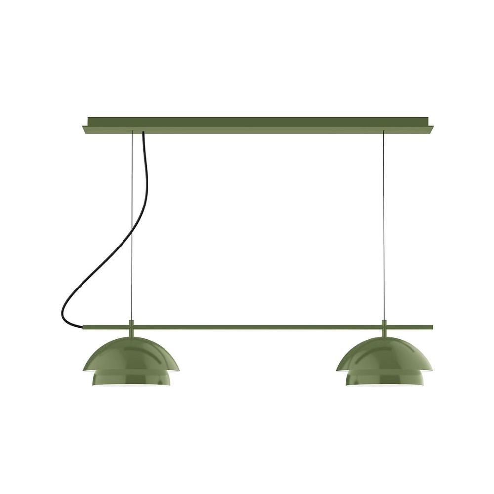 Montclair Lightworks CHEX445-G15-22 2-Light Linear Axis Chandelier with 6 inch White Opal Glass Globe, Fern Green